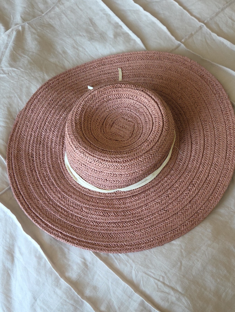 LC Lauren Conrad Wide-Brim Straw Sun Hat in Dusty Rose with Cream Band